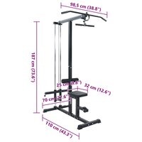 Lat pulldown machine Zwart 110 x 70 x 187 cm Poedergecoat staal 8
