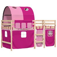 Kinderhoogslaper met tunnel 90x190 cm massief grenenhout roze 3