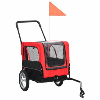 Huisdierenfietskar 2-in-1 aanhanger en loopwagen rood en zwart