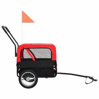 Huisdierenfietskar 2-in-1 aanhanger en loopwagen rood en zwart