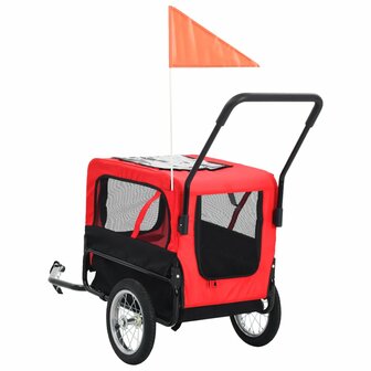 Huisdierenfietskar 2-in-1 aanhanger en loopwagen rood en zwart