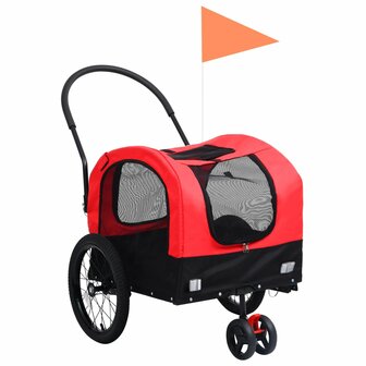 Huisdierenfietskar 2-in-1 aanhanger loopwagen rood en zwart