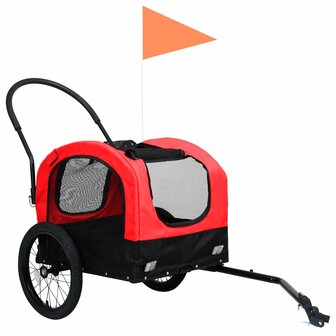 Huisdierenfietskar 2-in-1 aanhanger loopwagen rood en zwart