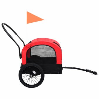 Huisdierenfietskar 2-in-1 aanhanger loopwagen rood en zwart