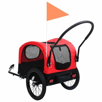 Huisdierenfietskar 2-in-1 aanhanger loopwagen rood en zwart