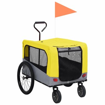 Huisdierenfietskar 2-in-1 aanhanger loopwagen geel en grijs