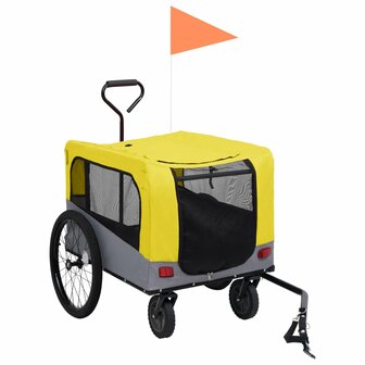 Huisdierenfietskar 2-in-1 aanhanger loopwagen geel en grijs