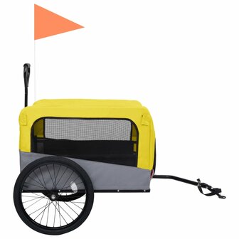 Huisdierenfietskar 2-in-1 aanhanger loopwagen geel en grijs