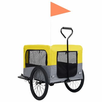 Huisdierenfietskar 2-in-1 aanhanger loopwagen geel en grijs
