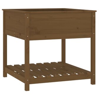 Plantenbak met schap 82,5x82,5x81 cm grenenhout honingbruin