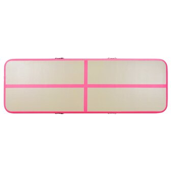 Gymnastiekmat met pomp opblaasbaar 400x100x10 cm PVC roze