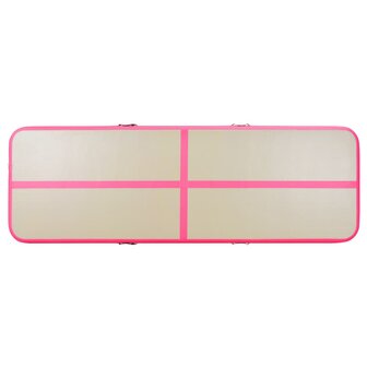 Gymnastiekmat met pomp opblaasbaar 500x100x10 cm PVC roze
