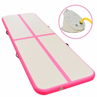 Gymnastiekmat met pomp opblaasbaar 800x100x10 cm PVC roze