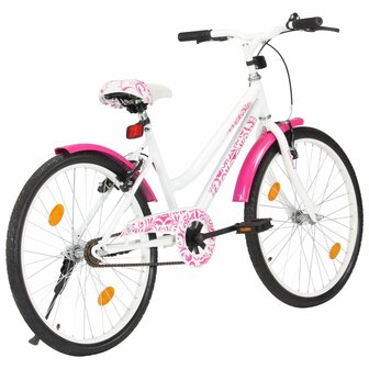 Kinderfiets 24 inch roze en wit