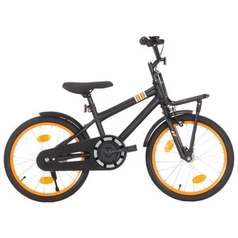 Kinderfiets met voordrager 18 inch zwart en oranje