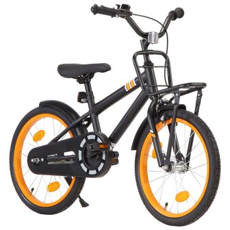 Kinderfiets met voordrager 18 inch zwart en oranje