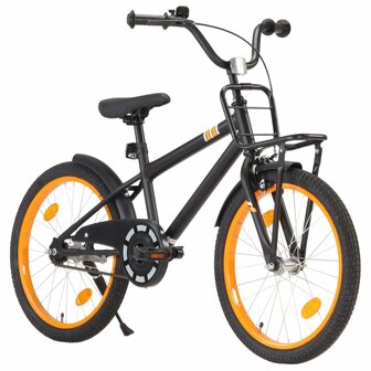 Kinderfiets met voordrager 20 inch zwart en oranje