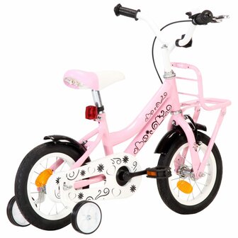 Kinderfiets met voordrager 12 inch wit en roze