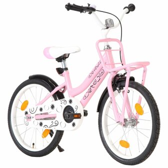 Kinderfiets met voordrager 18 inch roze en zwart