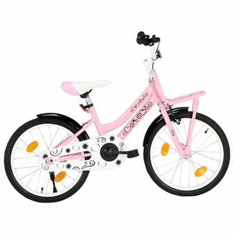 Kinderfiets met voordrager 18 inch roze en zwart