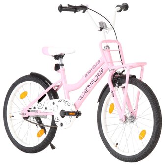 Kinderfiets met voordrager 20 inch roze en zwart