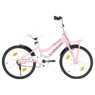 Kinderfiets met voordrager 20 inch roze en zwart
