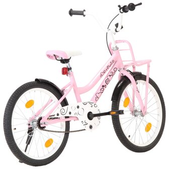 Kinderfiets met voordrager 20 inch roze en zwart