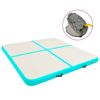 Gymnastiekmat met pomp opblaasbaar 200x200x15 cm PVC groen