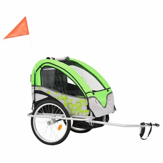 Kinderfietskar en wandelwagen 2-in-1 groen en grijs