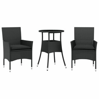3-delige Tuinset met kussens poly rattan en glas zwart 8721102491078 2