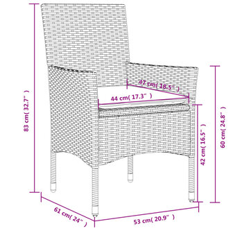 3-delige Tuinset met kussens poly rattan en glas zwart 8721102491078 8