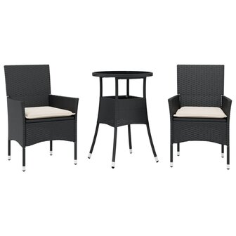 3-delige Tuinset met kussens poly rattan en glas zwart 8721102491054 2
