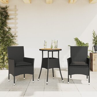 3-delige Tuinset met kussens poly rattan en acaciahout zwart 8721102492198 1