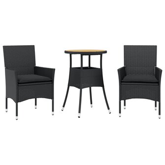 3-delige Tuinset met kussens poly rattan en acaciahout zwart 8721102492198 2