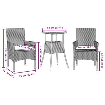 3-delige Tuinset met kussens poly rattan en acaciahout zwart 8721102492198 7