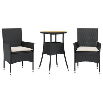 3-delige Tuinset met kussens poly rattan en acaciahout zwart 8721102492174 2