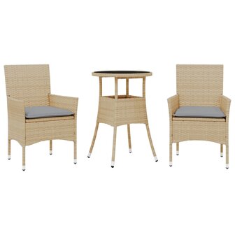 3-delige Tuinset met kussens poly rattan en glas beige 8721102491139 2