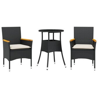 3-delige Tuinset met kussens poly rattan en glas zwart 8721102492112 2