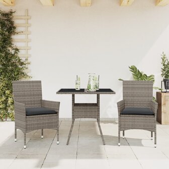 3-delige Tuinset met kussens poly rattan en glas grijs 8721102490958 1