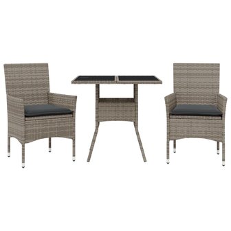 3-delige Tuinset met kussens poly rattan en glas grijs 8721102490958 2