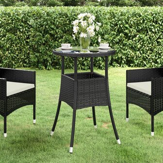 Tuintafel &Oslash;60x75 cm gehard glas en poly rattan zwart 8720286089750 1