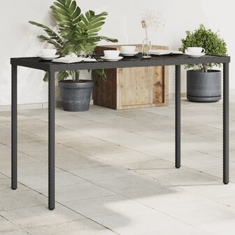 Tuintafel met glazen blad 115x54x74 cm poly rattan zwart 8721012236462 1