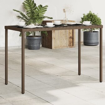 Tuintafel met glazen blad 115x54x74 cm poly rattan bruin 8721012236486 1