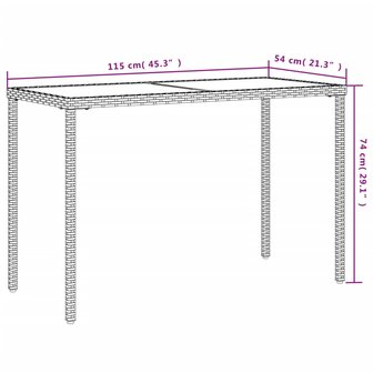 Tuintafel met glazen blad 115x54x74 cm poly rattan lichtgrijs 8721012236530 10