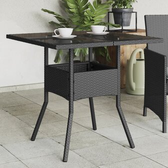 Tuintafel met glazen blad 80x80x75 cm poly rattan zwart 8721012264472 1