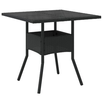 Tuintafel met glazen blad 80x80x75 cm poly rattan zwart 8721012264472 2
