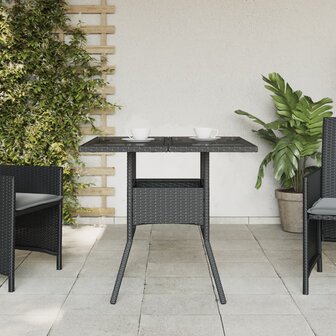 Tuintafel met glazen blad 80x80x75 cm poly rattan zwart 8721012264472 3