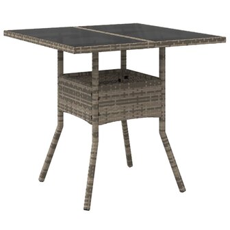 Tuintafel met glazen blad 80x80x75 cm poly rattan grijs 8721012264489 2