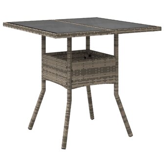 Tuintafel met glazen blad 80x80x75 cm poly rattan grijs 8721012264489 6