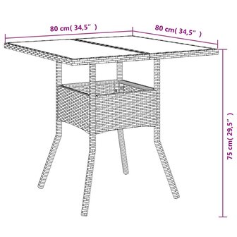 Tuintafel met glazen blad 80x80x75 cm poly rattan grijs 8721012264489 11